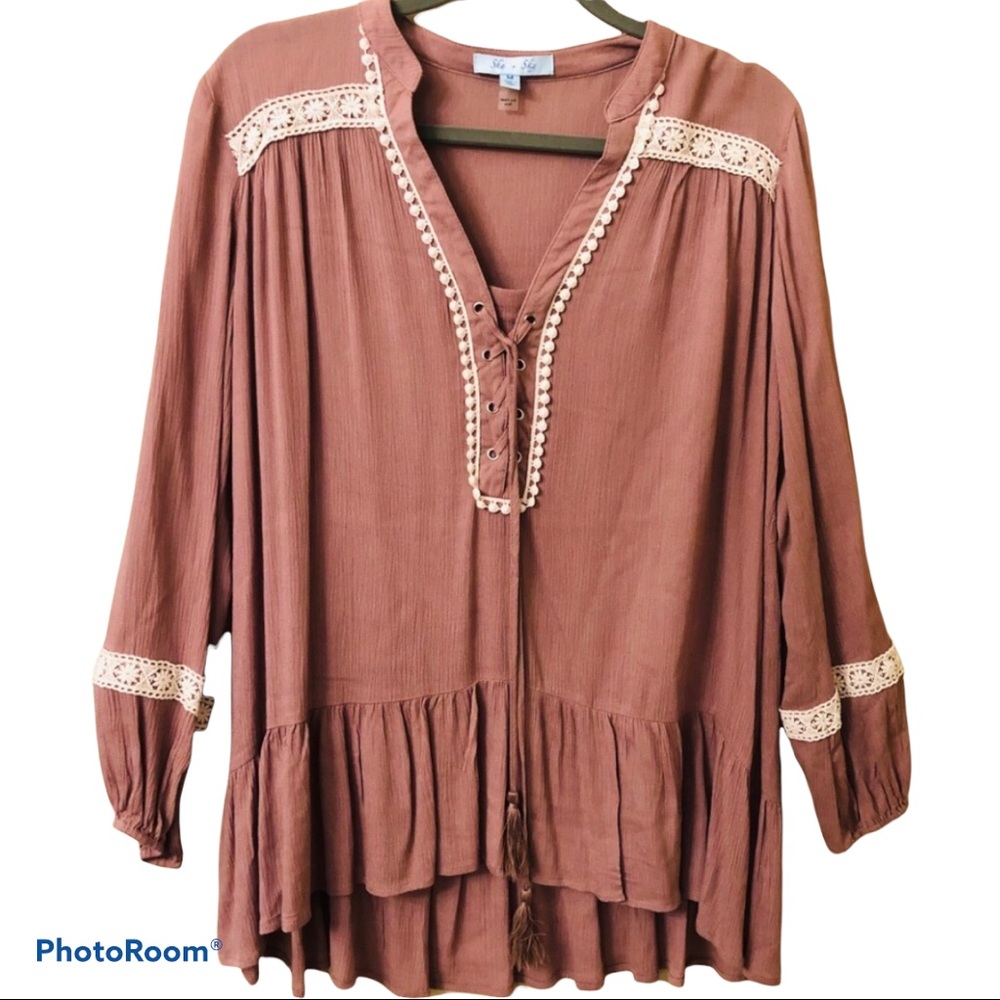 She + Sky BOHO Hi Lo Pheasant Tunic Oversized M